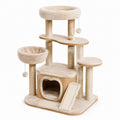 Katzenkletterbaum 60 × 50 × 130 cm aus Holz, Sisal und Plüsch in Beige/Natur mit Höhle, Kratzsäulen und Liegeflächen