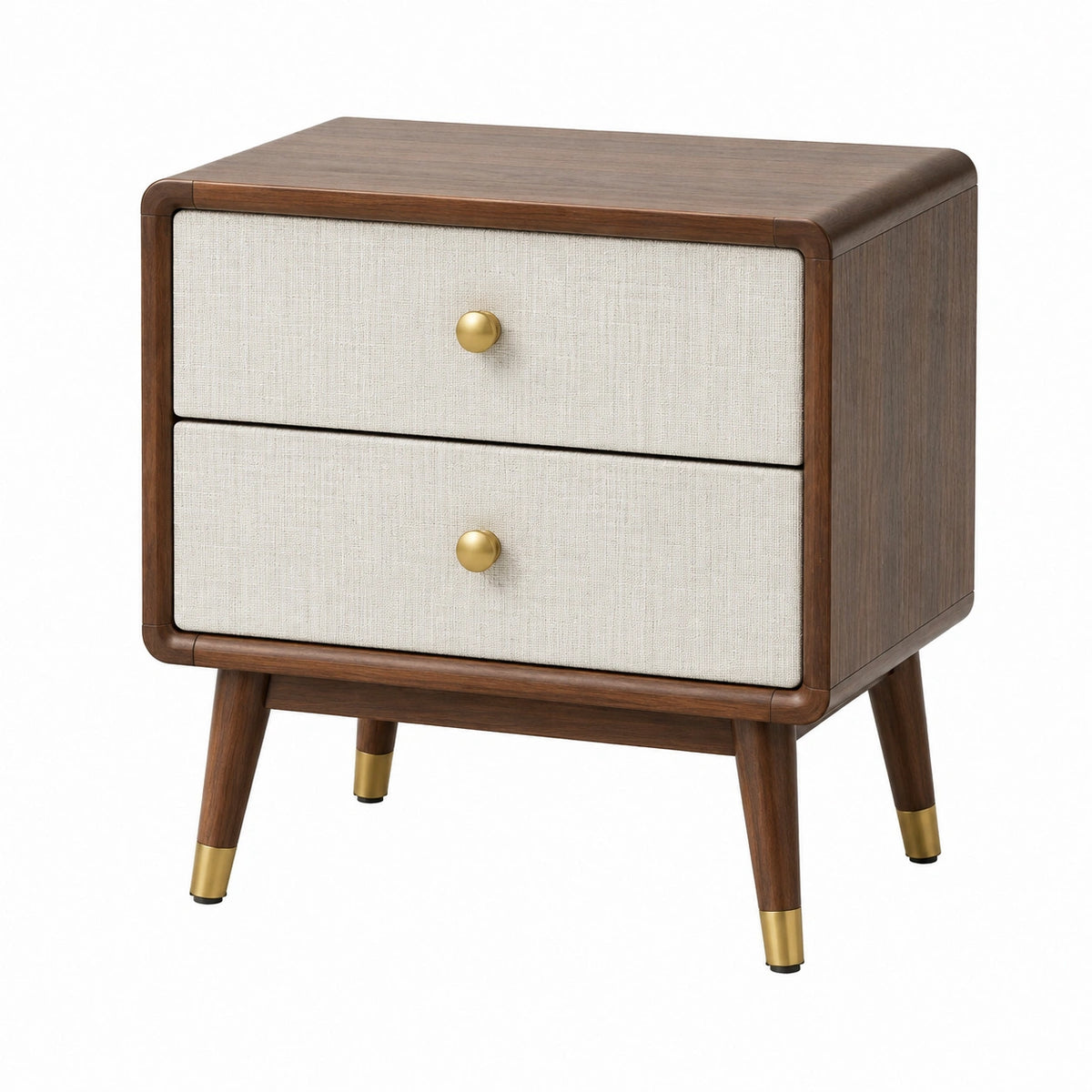 Nachttisch im Mid-Century-Stil mit 2 Schubladen, 50 × 40 × 60 cm, Braun/Beige/Gold