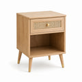 Nachttisch aus Holz 45 × 40 × 60 cm in Natur mit Rattangeflecht, Schublade und offenem Fach