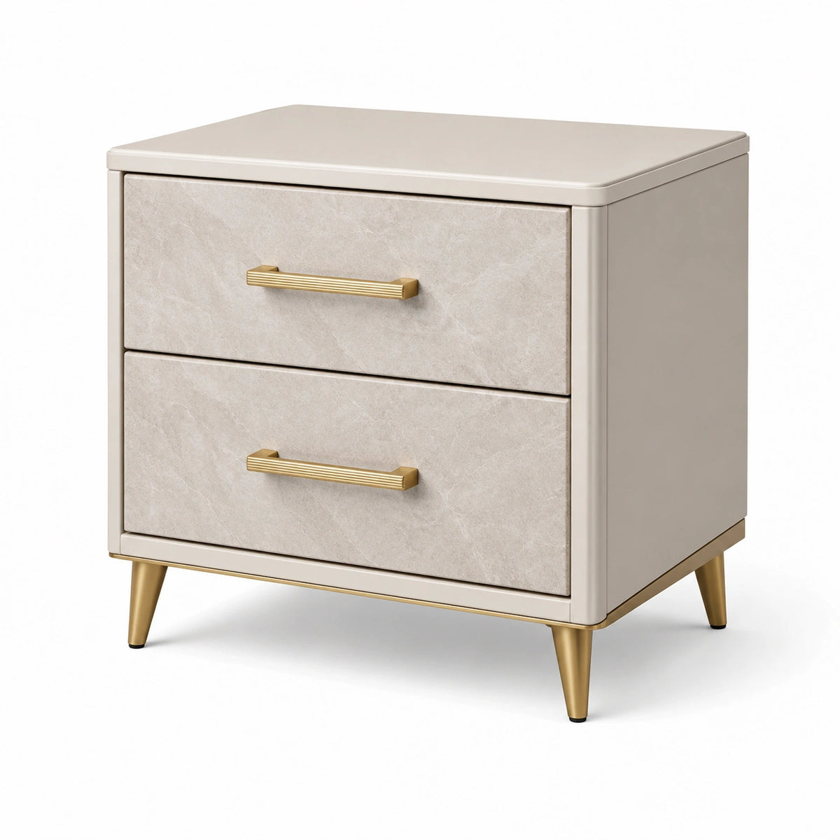 Moderner Nachttisch mit 2 Schubladen, 50 × 40 × 55 cm, Beige/Goldfarben
