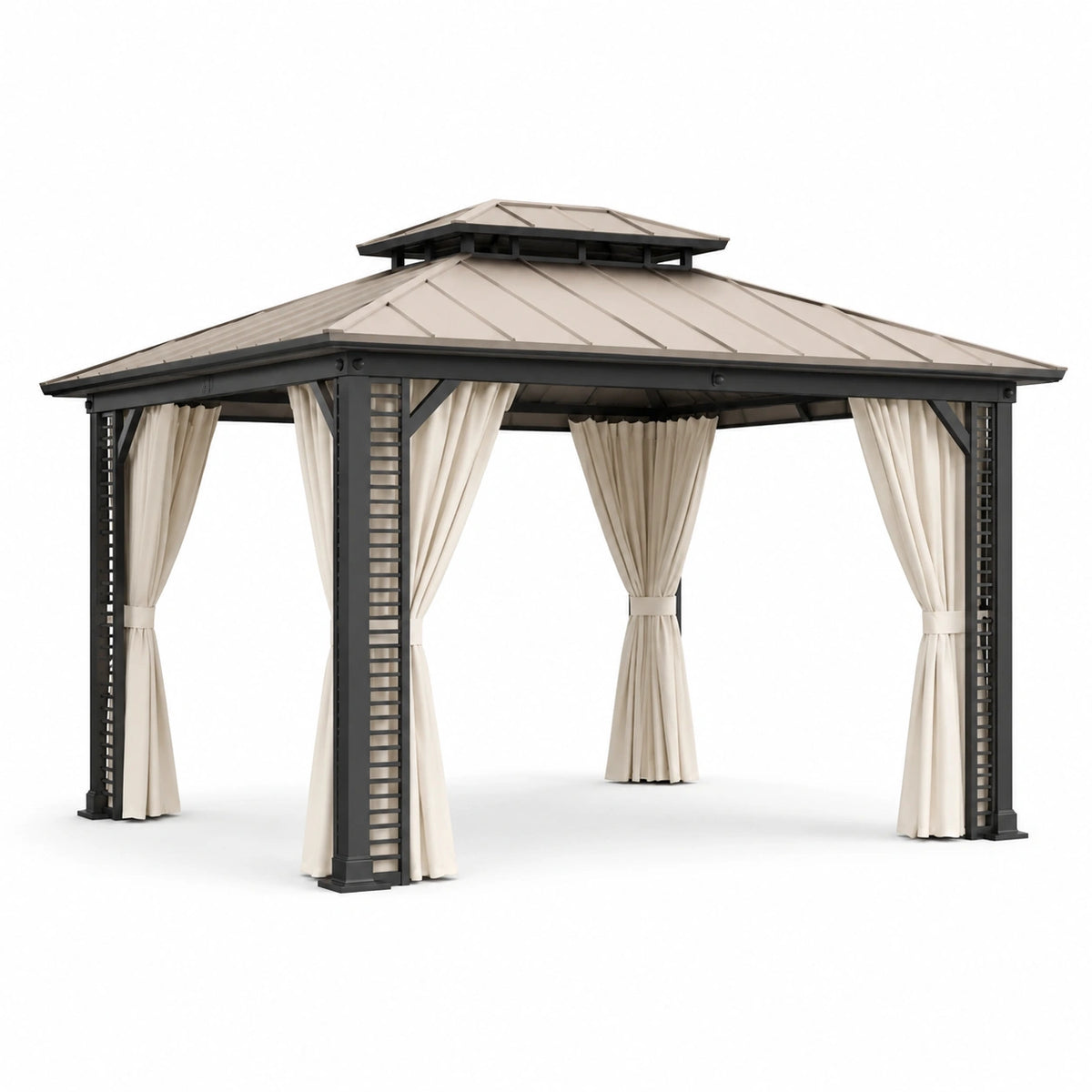 Stahlpavillon 300 × 300 × 290 cm Schwarz/Beige mit Seitenteilen