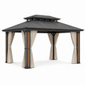 Metallpavillon 400 × 300 × 300 cm in Schwarz/Beige mit Vorhängen und Belüftungsdach