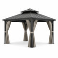 Gartenpavillon 300 × 300 × 290 cm aus Metall in Anthrazit mit beigen Vorhängen