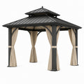 Metallpavillon 300 × 300 × 300 cm Schwarz/Beige mit Vorhängen und zweistufigem Dach