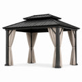 Gartenpavillon 300 × 300 × 300 cm aus Metall in Anthrazit mit beigen Vorhängen