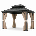 Metallpavillon 300 × 300 × 300 cm Schwarz/Beige mit Vorhängen und Lüftungsdach