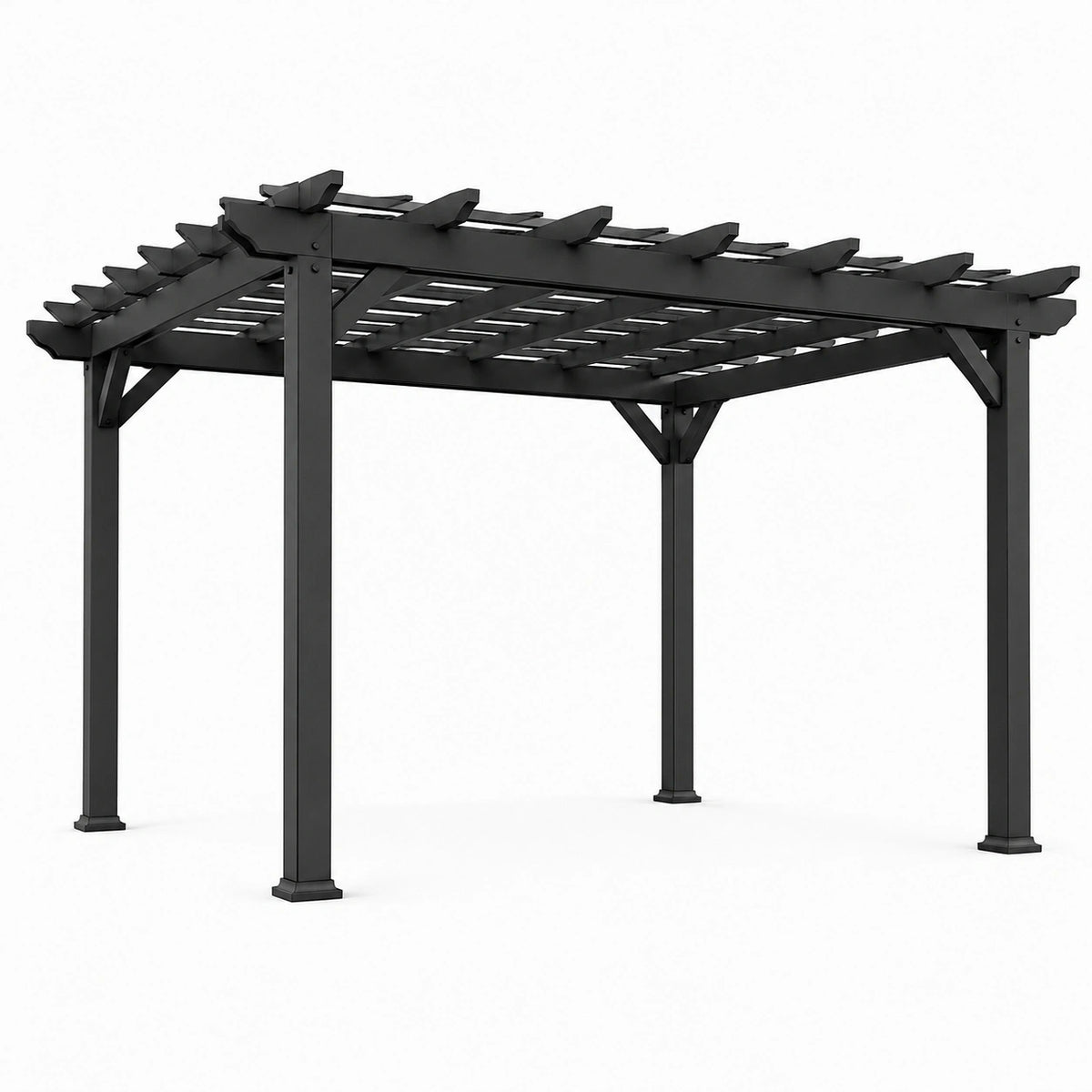 Stahlpergola Schwarz 400 × 300 × 240 cm mit offenem Streben­dach für Garten und Terrasse