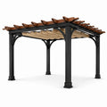 Pergola 300×300×250 cm mit Metallgestell, Holzdachelementen und Stoffbespannung in Schwarz, Braun und Beige