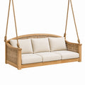 Hängesofa im Boho-Stil, 210 × 80 × 75 cm, Naturholz und Beige, mit Flechtwerk und Seilaufhängung