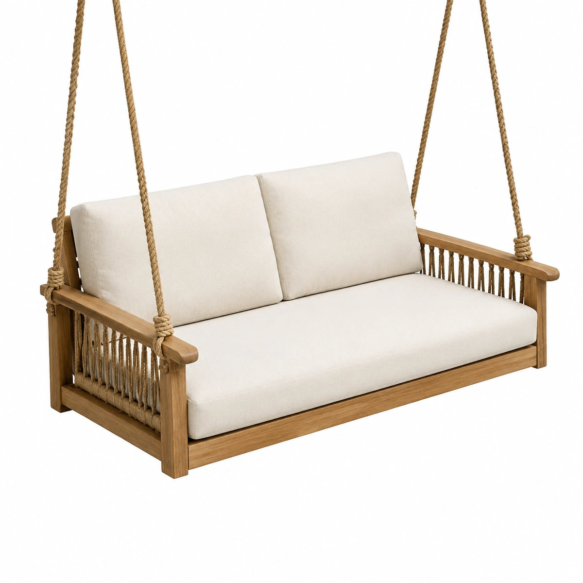 Hängesofa aus Holz und Seil, 150 x 80 x 70 cm, Hellbraun/Creme