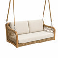 Hängesofa für 2 Personen aus Holz und Seilgeflecht, 150 × 80 × 70 cm, Naturbraun/Creme