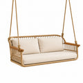 Hängesofa aus geflochtenem Seil mit Holzarmlehnen, Naturbraun/Beige, 120 × 65 × 60 cm