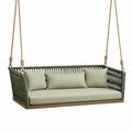 Hängesofa aus Kunststoffgeflecht mit Holzsockel, 180 x 80 x 65 cm, Grün/Braun/Beige
