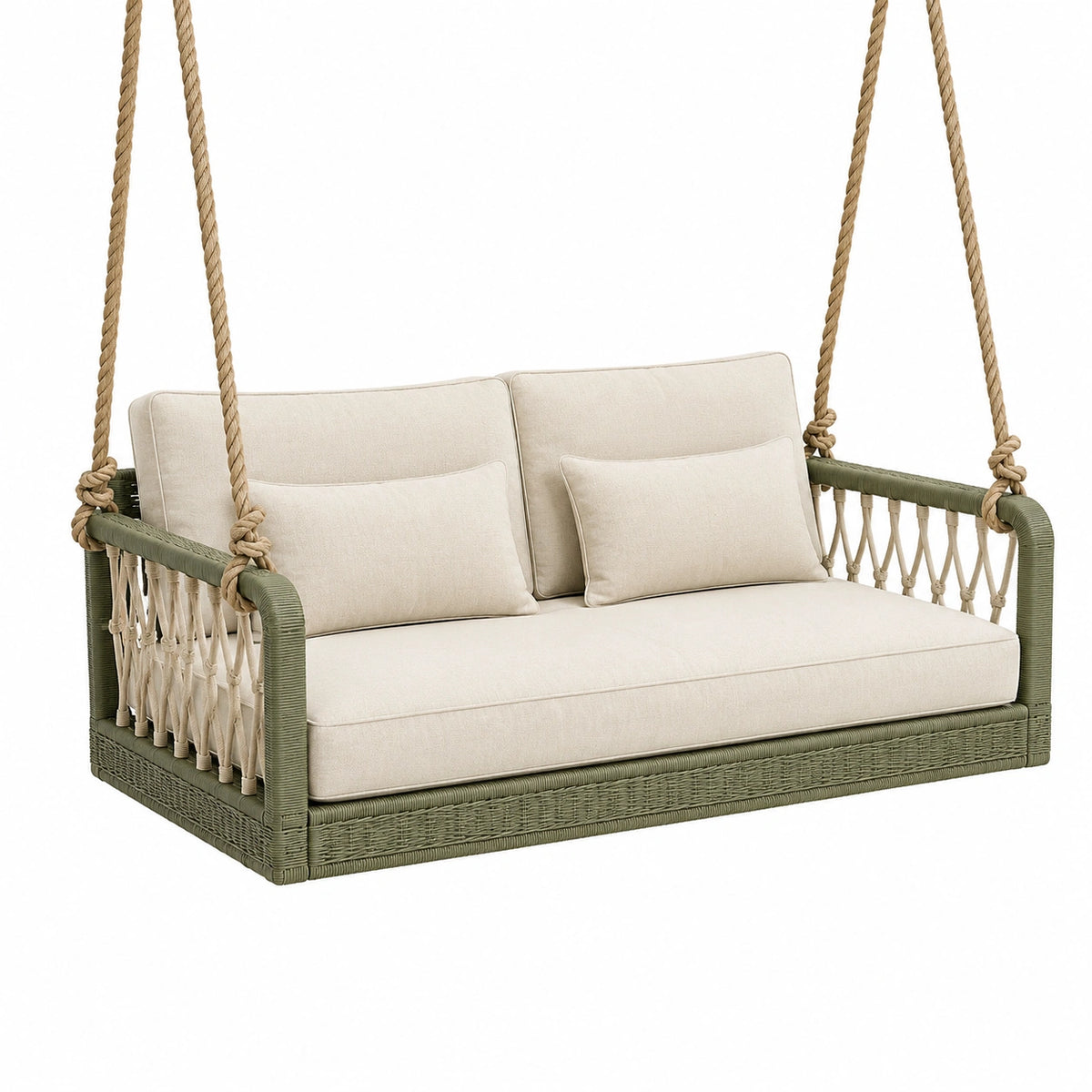 Hängesofa für 2 Personen, 140 × 75 × 70 cm, Grün/Beige
