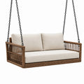 Braune Rattan-Hängesitzbank 130 × 75 × 65 cm mit beigen Kissen und schwarzen Ketten