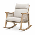 Skandinavischer Schaukelstuhl aus Naturholz mit Seilbespannung und Polstern in Creme, 70 x 95 x 105 cm